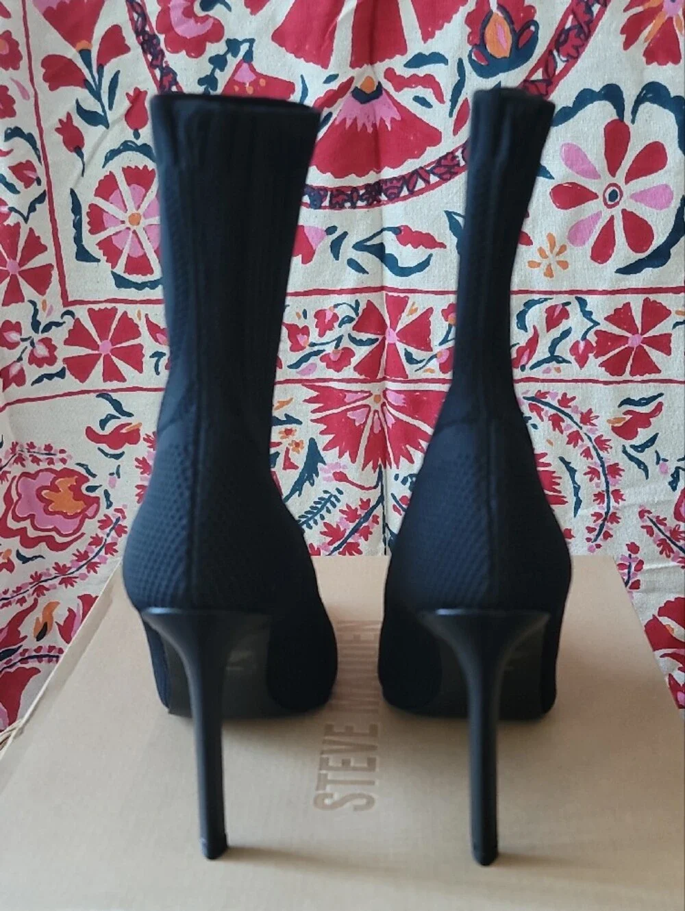 Steve Madden Discreet Black Pointed Knit Stiletto Boots